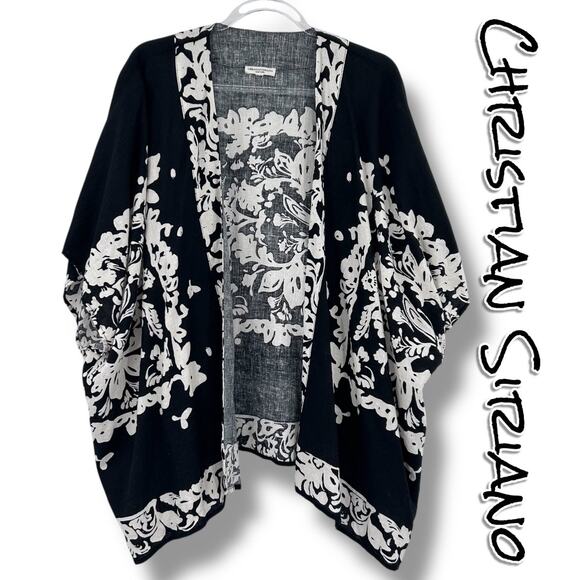 Christian Siriano Tops - Christian Siriano Black & Ivory Floral Linen Blend Kimono Cardigan Womens Sz OS